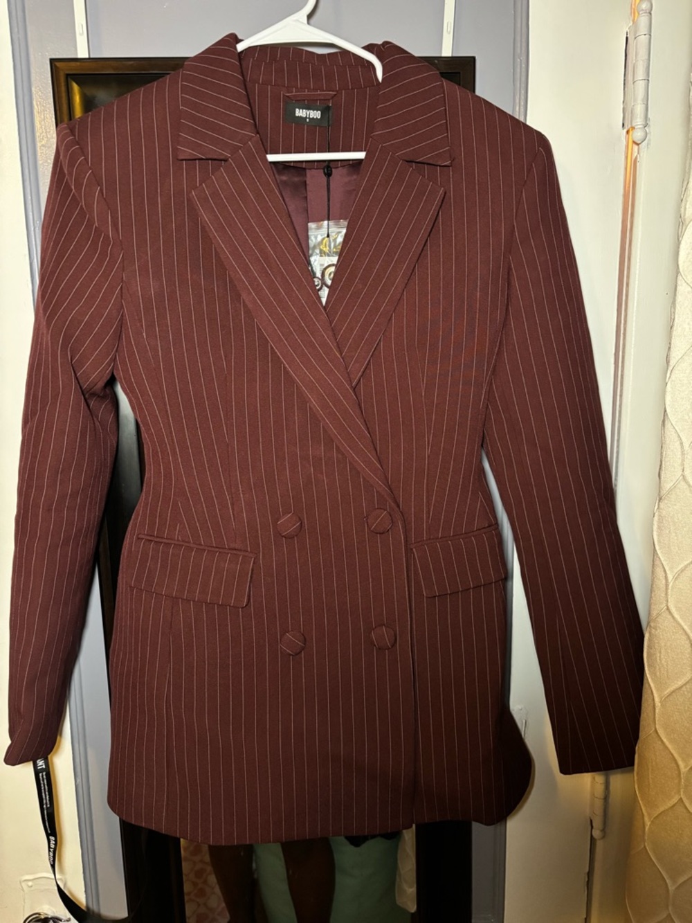 Babyboo Women's Burgundy Pinstripe Blazer